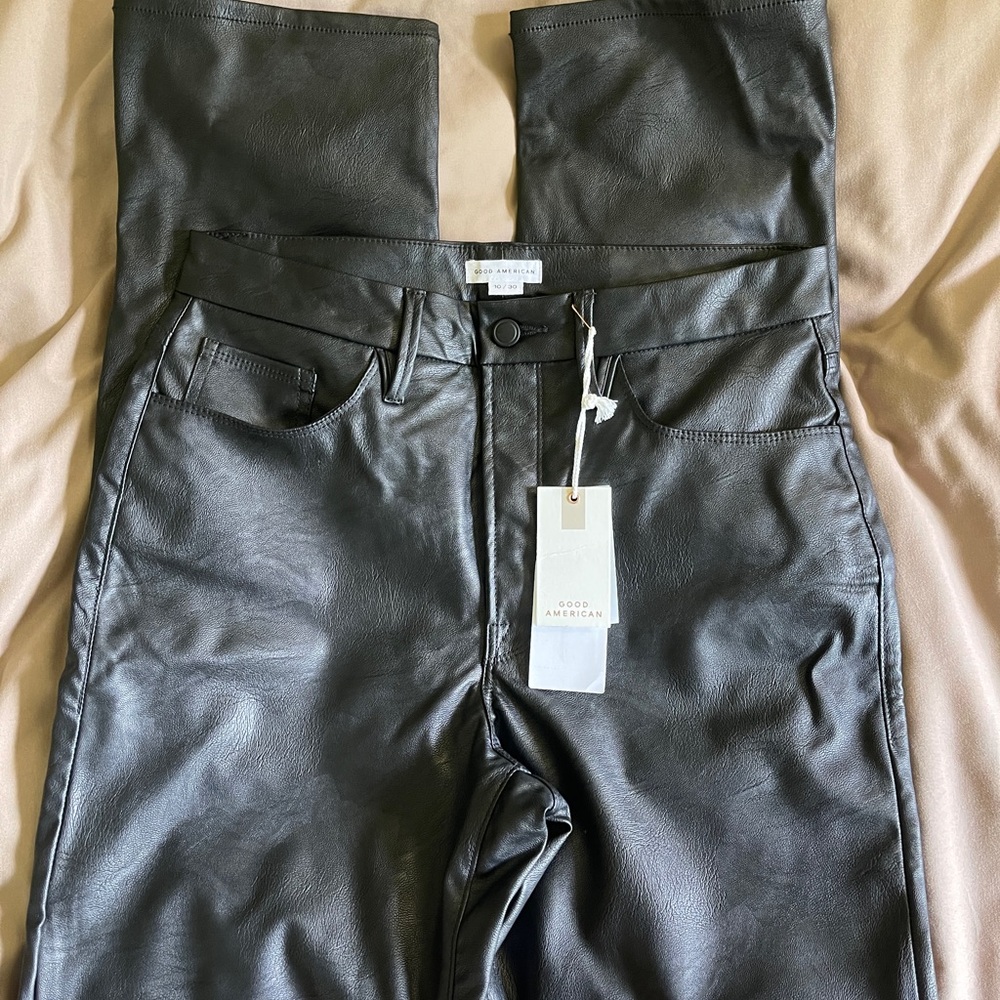 Good American Black Faux Leather Jeans